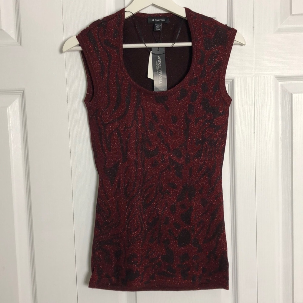 💜 XS 💜 NWT Sweater Tank Sleeveless Red and Black Sparkle Shimmer​